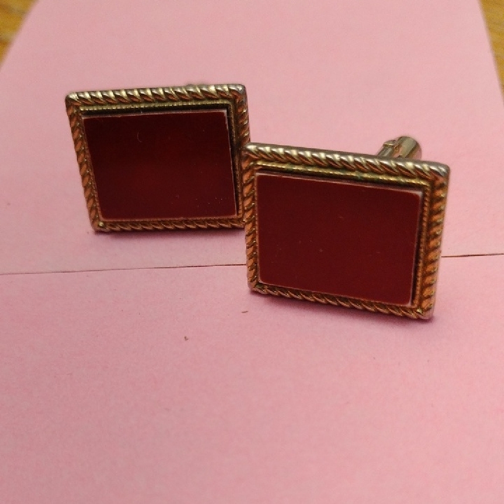 Gold and Red Rectangular Cufflinks